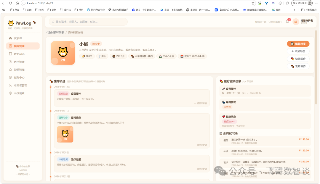 流浪猫救助管理系统 PawLog